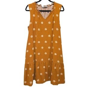 Sonoma, Goldenrod with White Flowers, Lagenlook Linen Blend, Dress, Size Large